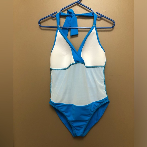 Blue One-pieces Tie Neck Swimsuit - Picture 8 of 12